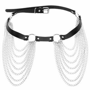 4528 Black Pu Simulated Leather Silvert-tone O Ring Chain Tassel Adjustable